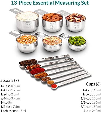 Stainless Steel Measuring Cups & Spoons Set - Heavy Duty, Stackable 13-Piece Set - Dry Foods, Liquids, Dishwasher-safe - Professional Metal Kitchen Utensils By Morgenhaan - Image 7