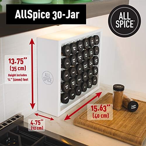 AllSpice Wood Spice Rack, Countertop or Wall Mount, Includes 30 4oz Jars- Walnut Stain - Image 3