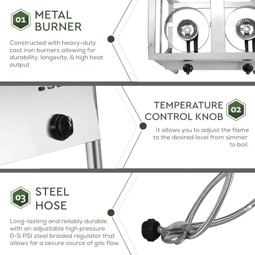 Two Tank Outdoor Deep Fryer with Thermometer Fish Fryer, CSA Certified Propane Deep Fryer with 2 Stainless Steel Baskets and Lids Gas Deep Fryer with Adjustable Temperature Regulator - Image 6