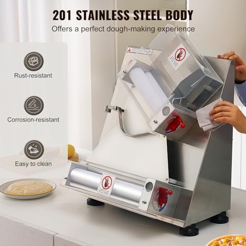 Pizza Dough Roller Sheeter, 3-12 Inch Automatic Commercial Pizza Press, 370W Electric 260 Per Hour Dough Roller, Stainless Steel Adjustable Thickness Dough Machine, for Pasta Maker Equipment - Image 5
