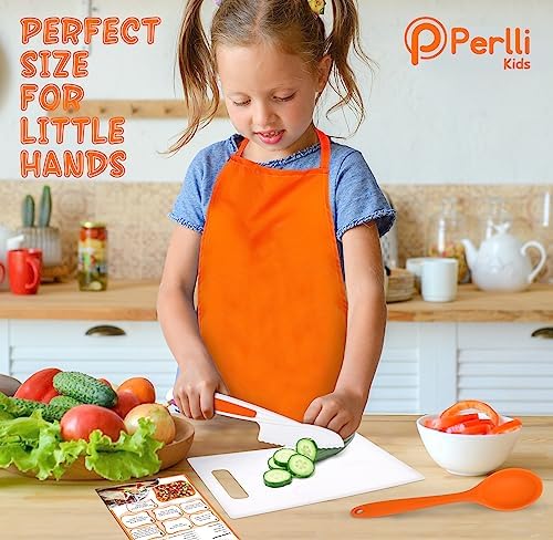 PERLLI Kids Cooking and Baking Supplies Gift Set with Storage Container - Complete Junior Chef Cooking Set, Girls & Boys Childrens Real Bakeware Equipment, Utensils & Accessories for Kids - Orange - Image 3