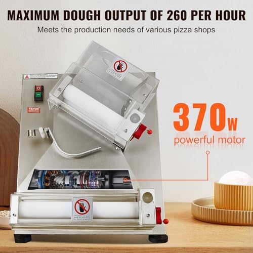 Pizza Dough Roller Sheeter, 3-12 Inch Automatic Commercial Pizza Press, 370W Electric 260 Per Hour Dough Roller, Stainless Steel Adjustable Thickness Dough Machine, for Pasta Maker Equipment - Image 3