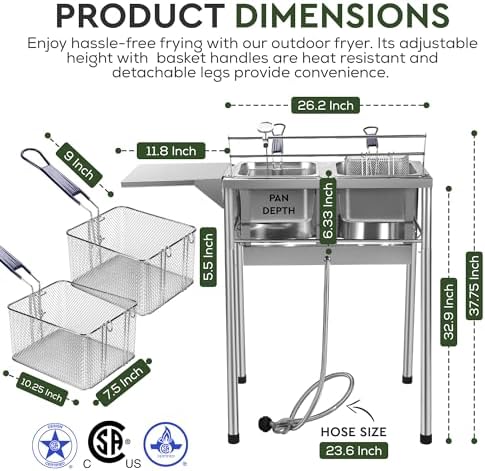 Two Tank Outdoor Deep Fryer with Thermometer Fish Fryer, CSA Certified Propane Deep Fryer with 2 Stainless Steel Baskets and Lids Gas Deep Fryer with Adjustable Temperature Regulator - Image 2