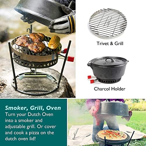 Outdoor Cooking Set - Dutch Oven and Tools Set - Charcoal Holder & Cast Iron Grill Accessories - Camping Grill Set - Outdoor Cooking Essentials - Camp Kitchen Equipment - (6 Piece Set) - Image 5