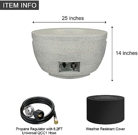 Kante 25 Inch Wide Round Texture Concrete and Metal Outdoor Eco-Friendly Smokeless 50,000 BTU Propane Gas Modern Fire Pit with Waterproof Cover,Biondo - Image 6