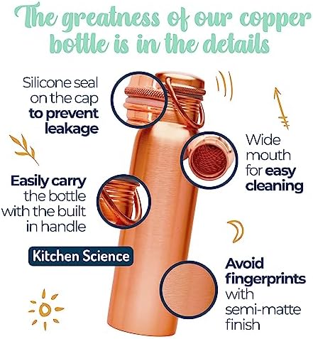 Copper Water Bottle (34 Oz /1000 ml) with Carrying Canvas Bag & Sleeve| 100% Pure Copper Bottle for Drinking Water | Leak-Proof | Authentic Ayurvedic Copper Water Bottle - Image 4