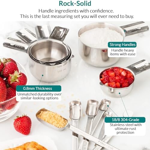 Stainless Steel Measuring Cups & Spoons Set - Heavy Duty, Stackable 13-Piece Set - Dry Foods, Liquids, Dishwasher-safe - Professional Metal Kitchen Utensils By Morgenhaan - Image 3