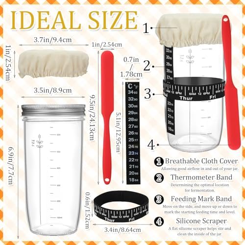 Sourdough Starter Kit, 24oz Sourdough Starter Jar, 10 Inch Bread Proofing Baskets, Thermometer, Feeding Time Tracker, Scraper, Durable Complete Sourdough Bread Baking Supplie - Image 2