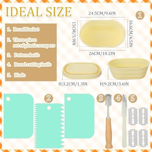 Sourdough Starter Kit, 24oz Sourdough Starter Jar, 10 Inch Bread Proofing Baskets, Thermometer, Feeding Time Tracker, Scraper, Durable Complete Sourdough Bread Baking Supplie - Image 3