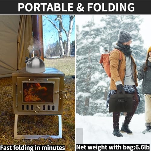 DANCHEL OUTDOOR S6/SSG Portable Tent Wood Burning Stove 304 Stainless Steel, Folding Tiny Hot Tent Stove Lightweight with 7.2ft Chimney for Backpacking, Winter Survival, Cooking - Image 2