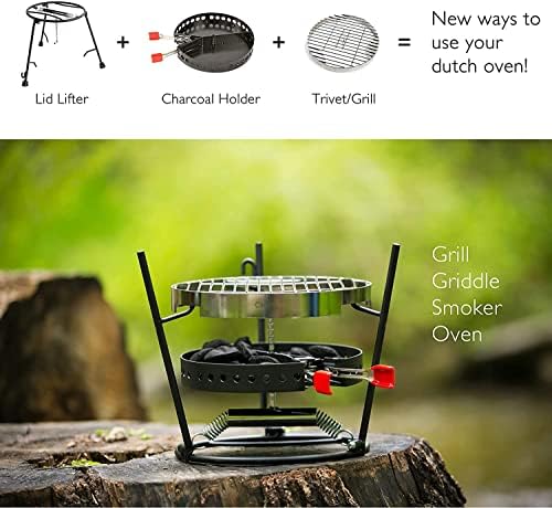 Outdoor Cooking Set - Dutch Oven and Tools Set - Charcoal Holder & Cast Iron Grill Accessories - Camping Grill Set - Outdoor Cooking Essentials - Camp Kitchen Equipment - (6 Piece Set) - Image 6