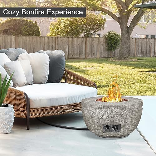 Kante 25 Inch Wide Round Texture Concrete and Metal Outdoor Eco-Friendly Smokeless 50,000 BTU Propane Gas Modern Fire Pit with Waterproof Cover,Biondo - Image 2