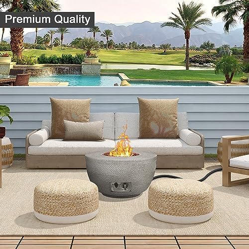 Kante 25 Inch Wide Round Texture Concrete and Metal Outdoor Eco-Friendly Smokeless 50,000 BTU Propane Gas Modern Fire Pit with Waterproof Cover,Biondo - Image 3