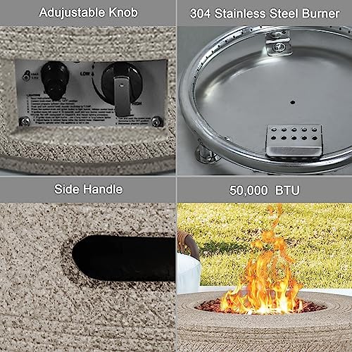 Kante 25 Inch Wide Round Texture Concrete and Metal Outdoor Eco-Friendly Smokeless 50,000 BTU Propane Gas Modern Fire Pit with Waterproof Cover,Biondo - Image 5