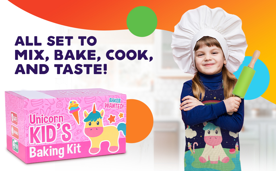 Kids Baking Set Unicorn, baking kits for kids, kids chef set, kids chef hat and apron, tiny baking