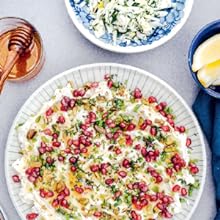 Fresh salads Labneh with pomegranates and pistachios