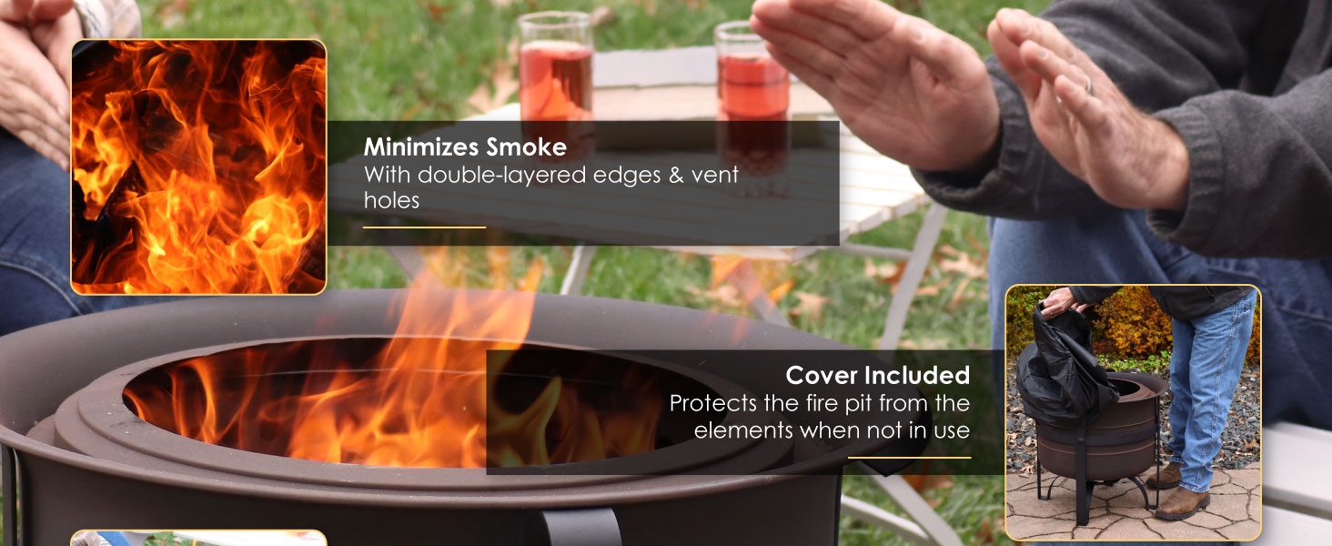 Sunnydaze Cauldron-Style Smokeless Wood-Burning Fire Pit with Cover and Poker