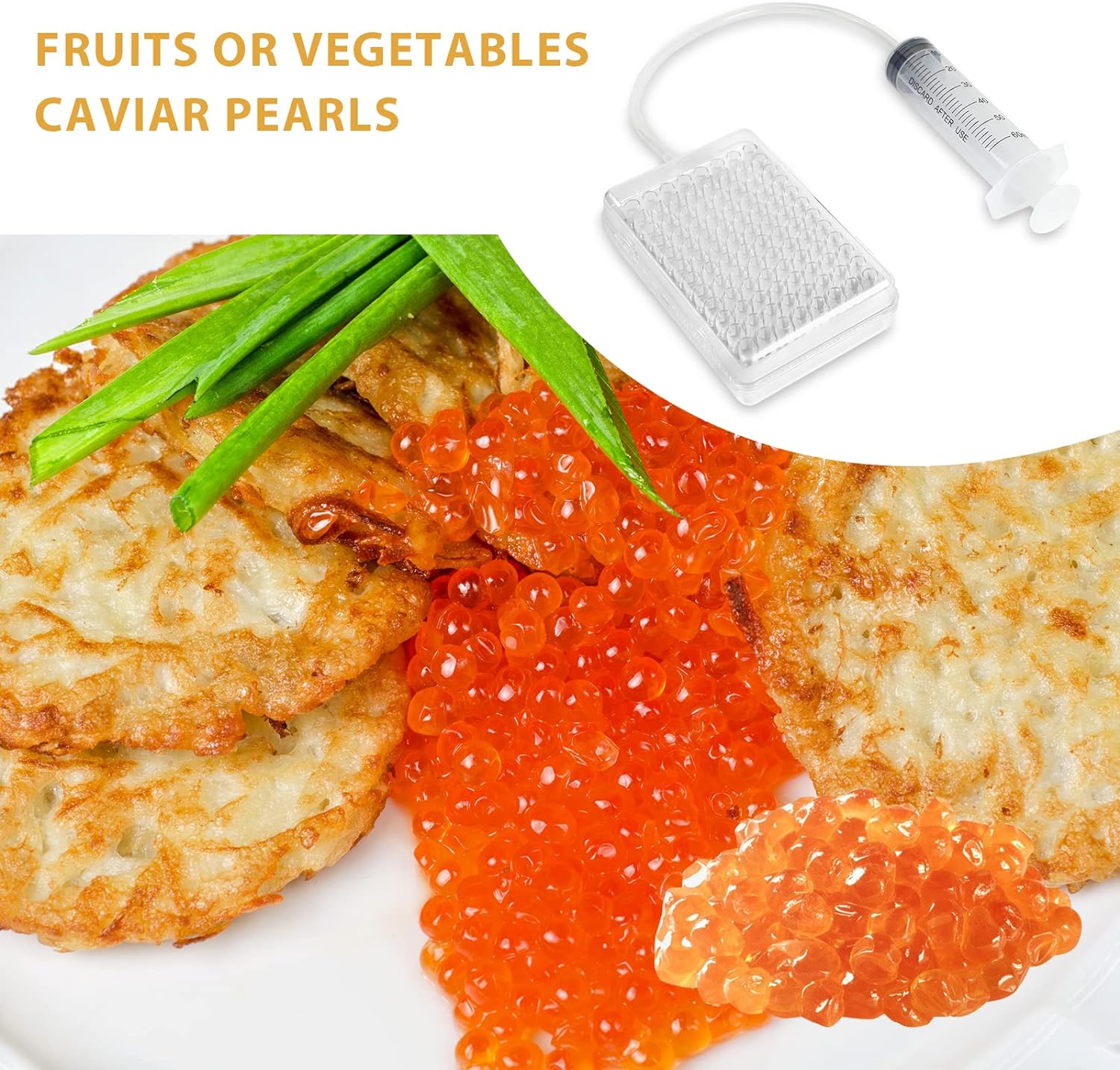 Rapid Caviar Maker Kit Caviar Spherification Tool Hole Spherification Dropper Gastronomy Kit 96 Roe Sauce Dispenser Strainer Tools with Spoon & Syringe - Image 2