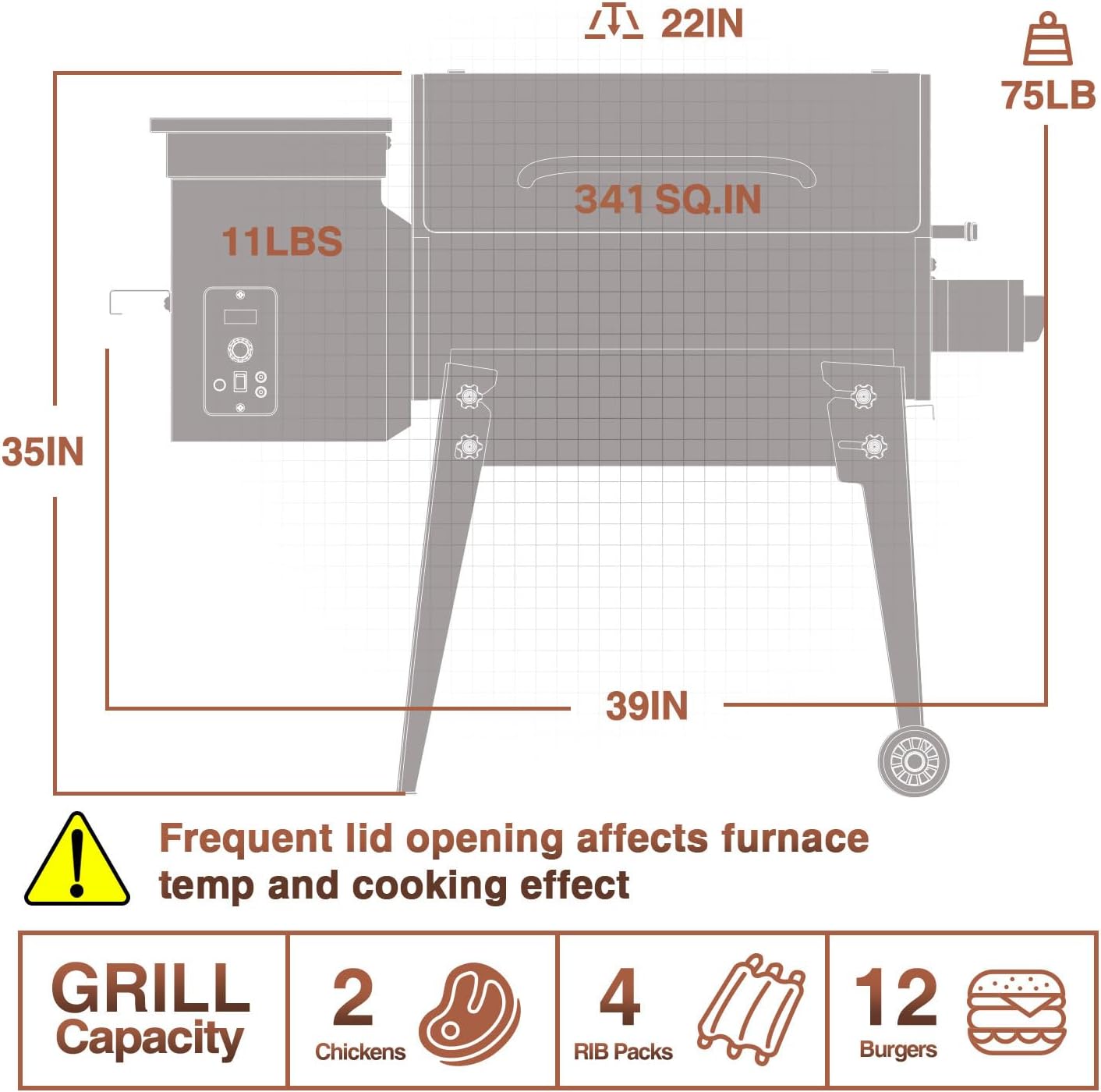 KingChii 2023 Upgrade Portable Wood Pellet Grill & Smoker Multifunctional BBQ Grill with Automatic Temperature Control Foldable Leg for Backyard Camping Cooking Bake and Roast, 341 sq in Bronze - Image 3