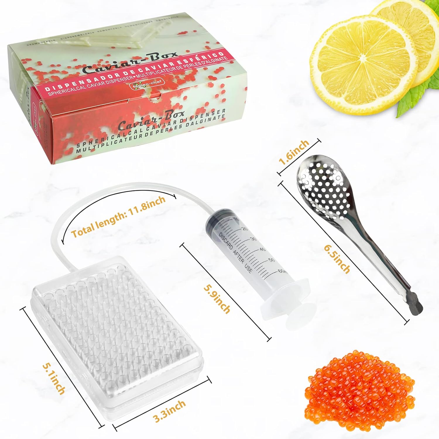 Rapid Caviar Maker Kit Caviar Spherification Tool Hole Spherification Dropper Gastronomy Kit 96 Roe Sauce Dispenser Strainer Tools with Spoon & Syringe - Image 7