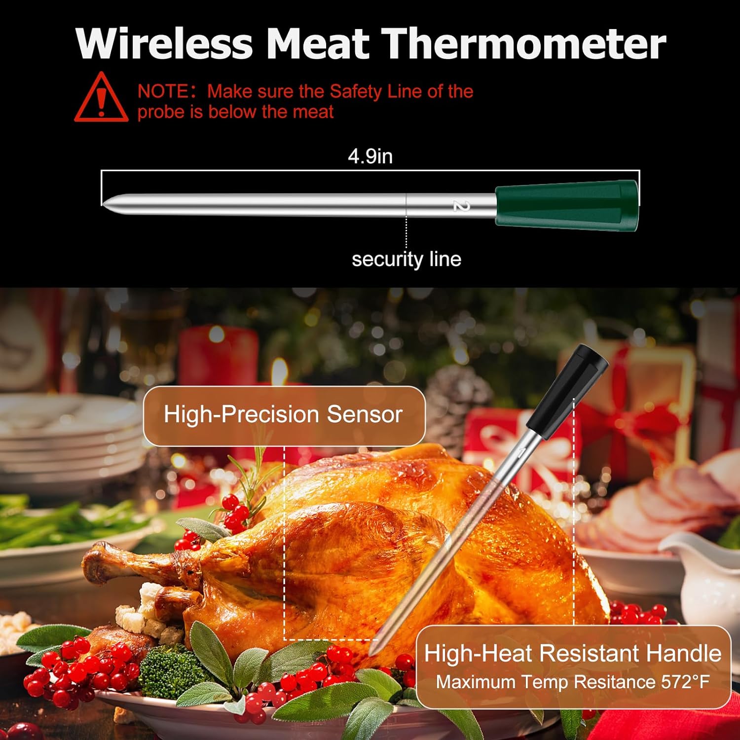 4-Probe Wireless Meat Thermometer, 400FT Wireless Range Bluetooth Meat Thermometer Digital, Probe Lasts Up to 16 Hours, Instant Read Food Thermometer for Oven, Smoker, Grill - Image 5