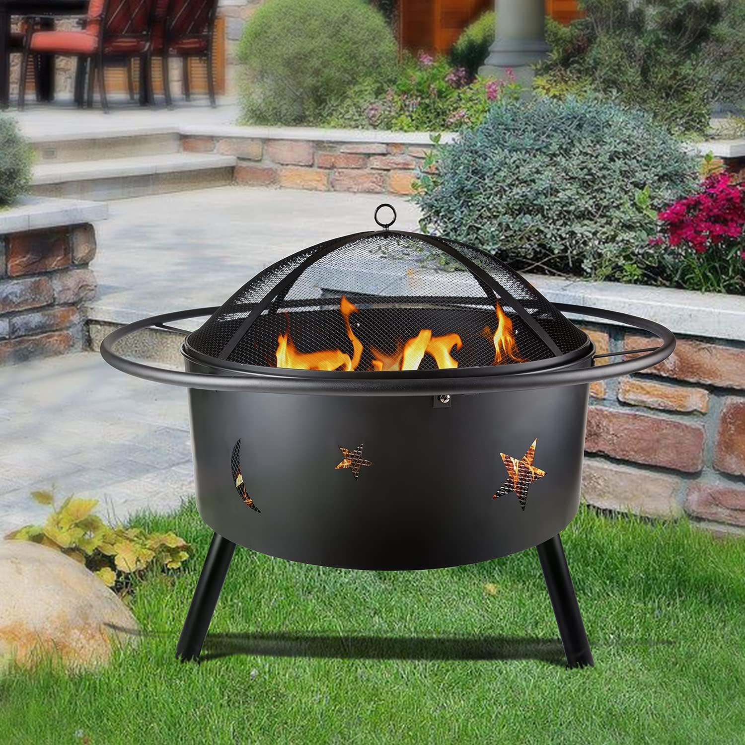 32'' Star and Moon Iron Burning Outdoor FIRE Pit - Image 3