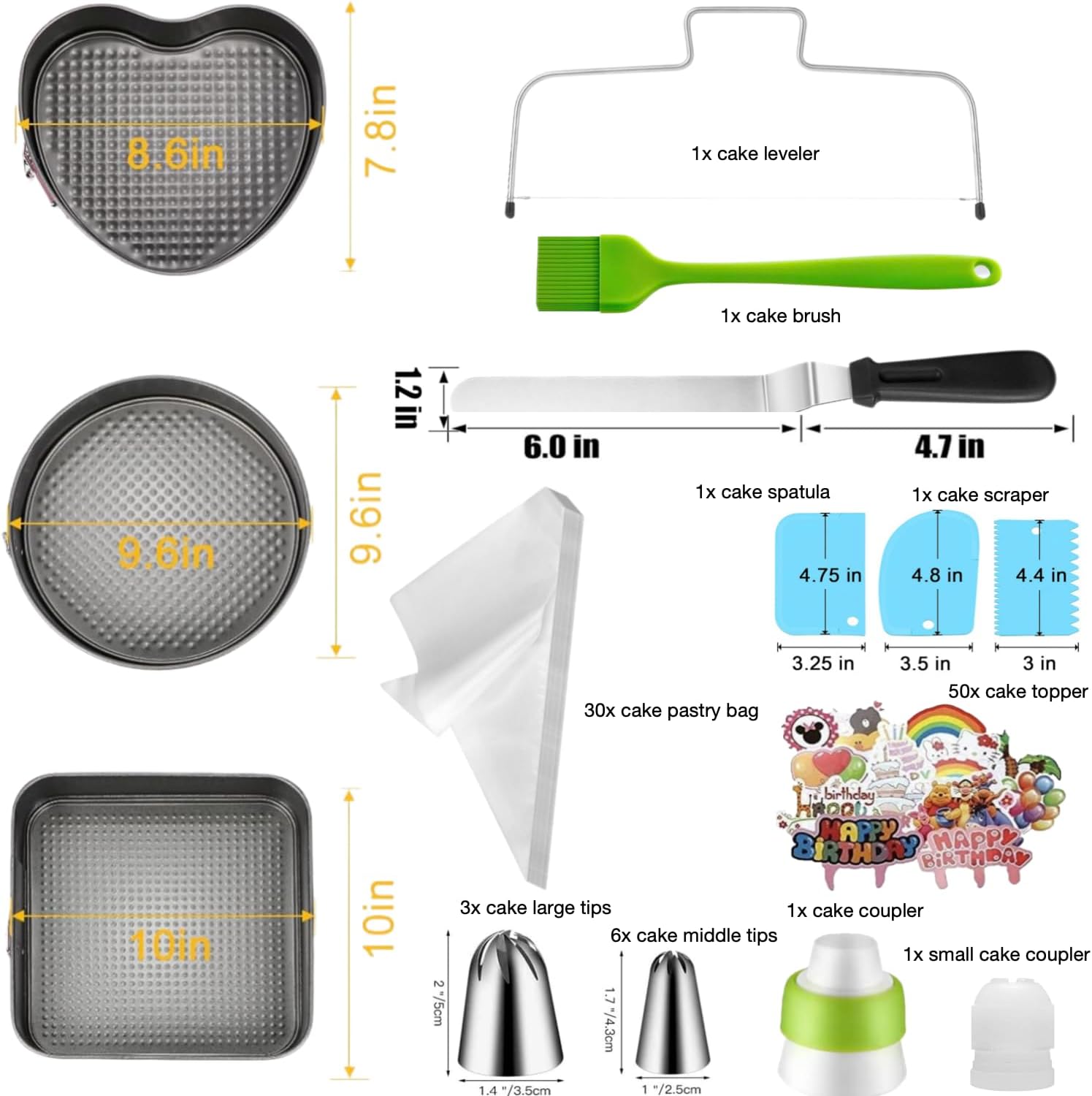 zhonglinhua99pcs Cake Pan Set with Removable Base, Cake Decorating Supplies with 3 Nonstick Bakeware Springform Pans (8" 9" 10"), Numbered Icing Piping Tips and Other Baking Supplies for Cheesecake - Image 3