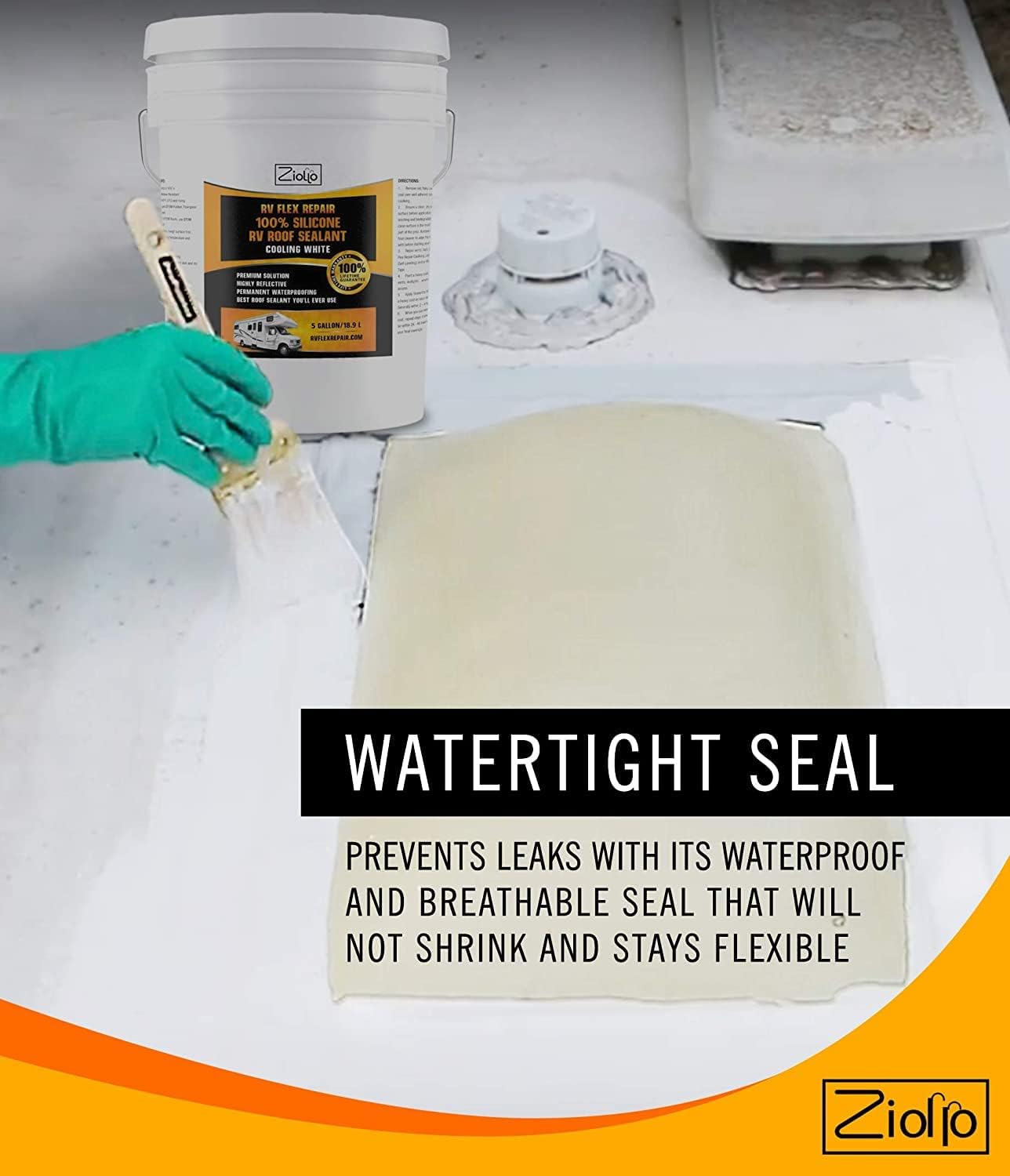 Ziollo RV Flex Repair 100% Silicone RV Roof Sealant - EPDM Rubber Coating to Waterproof Metal and Fiberglass on Motorhomes, Trailers, Campers (White, 3.5 Gallon) - Image 3