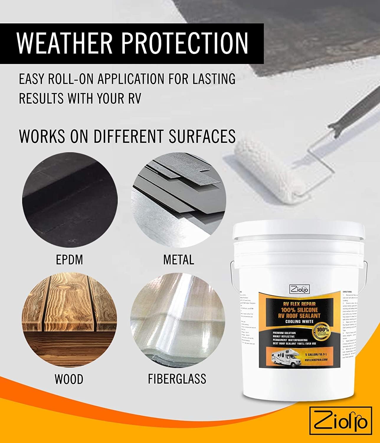 Ziollo RV Flex Repair 100% Silicone RV Roof Sealant - EPDM Rubber Coating to Waterproof Metal and Fiberglass on Motorhomes, Trailers, Campers (White, 3.5 Gallon) - Image 4