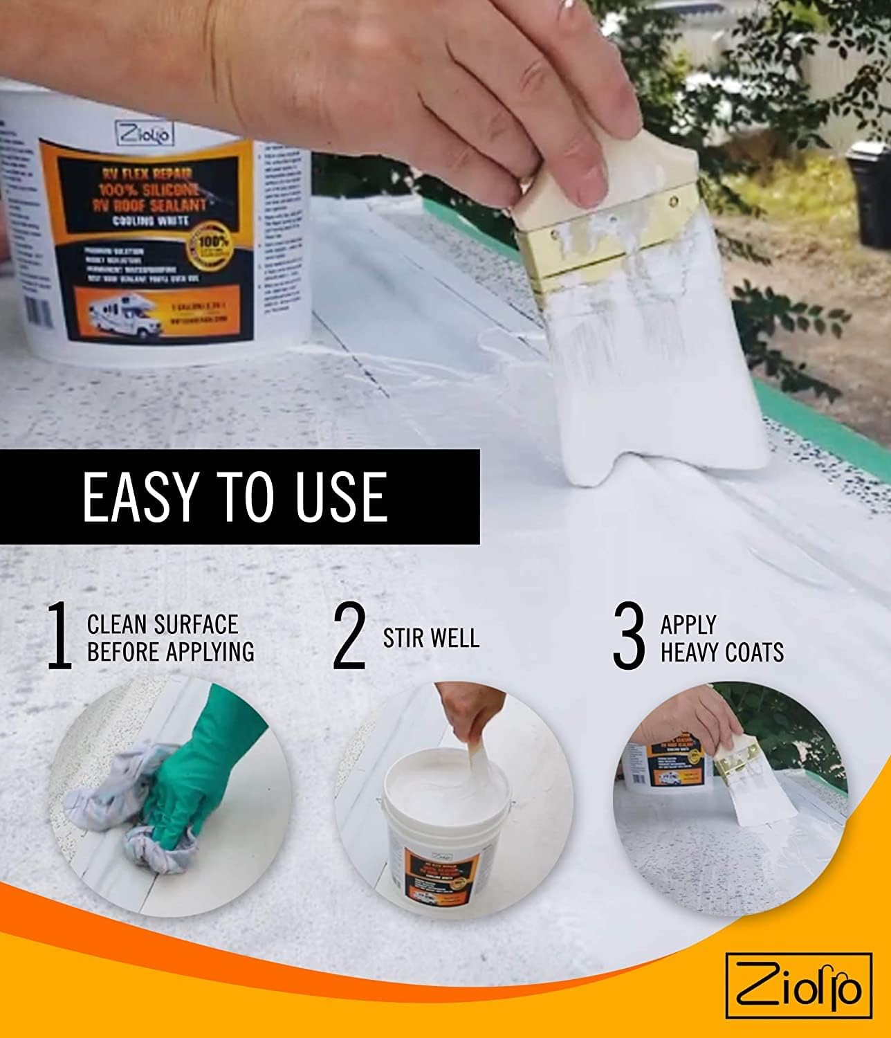 Ziollo RV Flex Repair 100% Silicone RV Roof Sealant - EPDM Rubber Coating to Waterproof Metal and Fiberglass on Motorhomes, Trailers, Campers (White, 3.5 Gallon) - Image 2