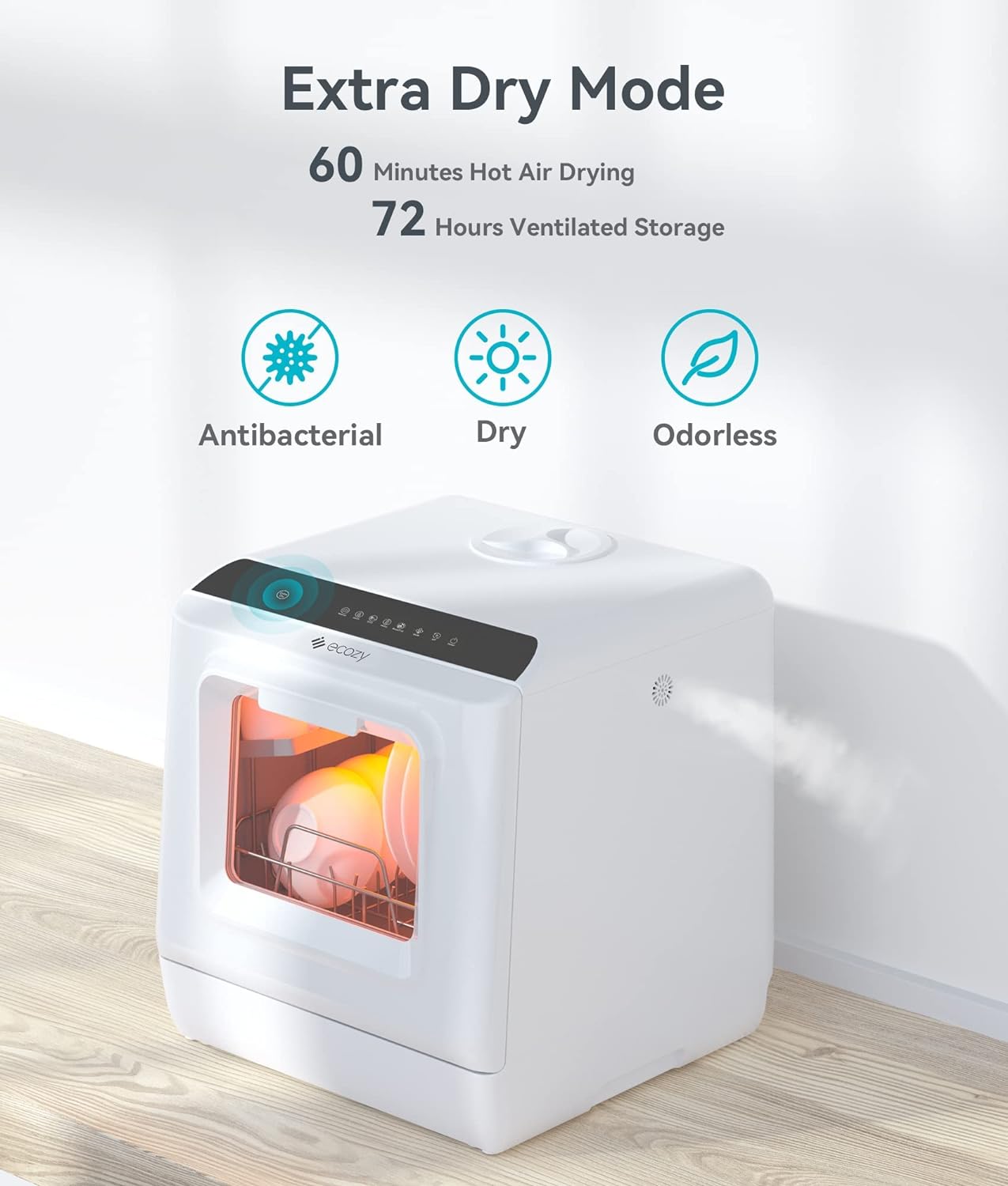 ecozy Portable Dishwasher Countertop, Mini Dishwasher with a Built-in 5L Water Tank, No Hookup Needed, 6 Washing Programs, Extra Air Drying Function for Apartments, Camping and RV - Image 7