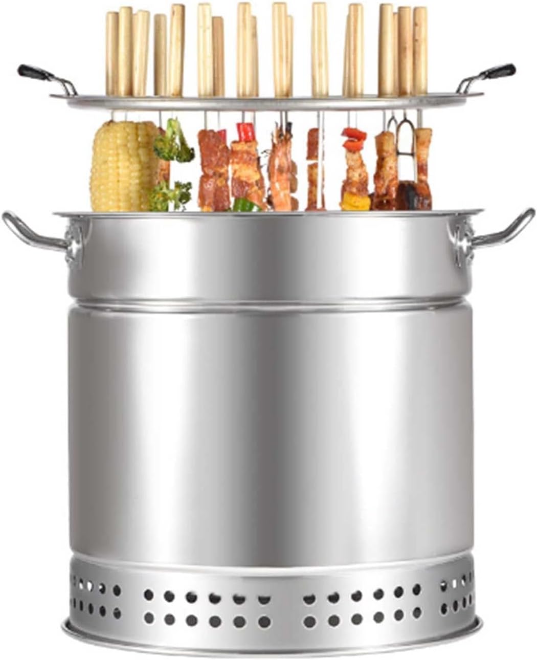 Smoker Charcoal Barrel BBQ Grill - Stainless Steel Mesh Barrel durable non-stick grilling baskets