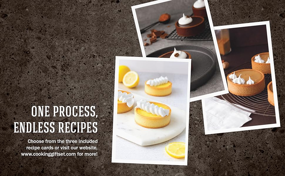 One process, endless recipes. Choose from three included recipe cards.