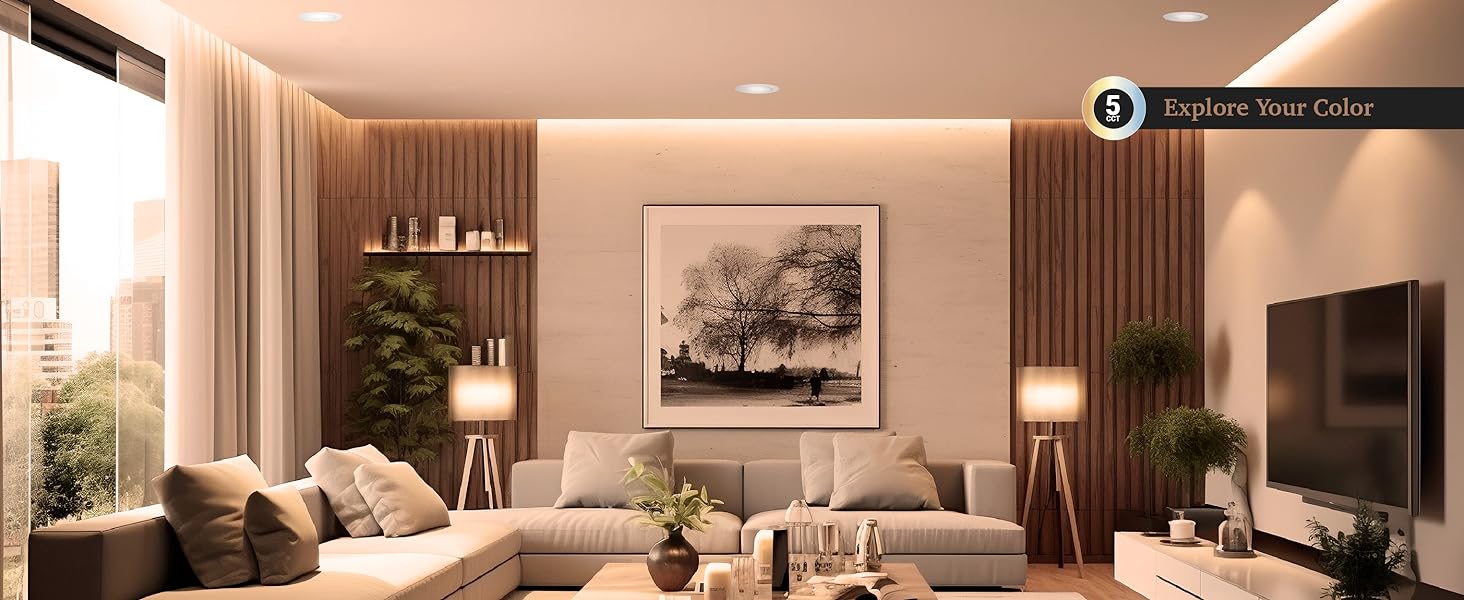 2700 K soft white fire rated pancake led recessed light for living room led-sl-pnl-6r-15w-5cct-fr-wh