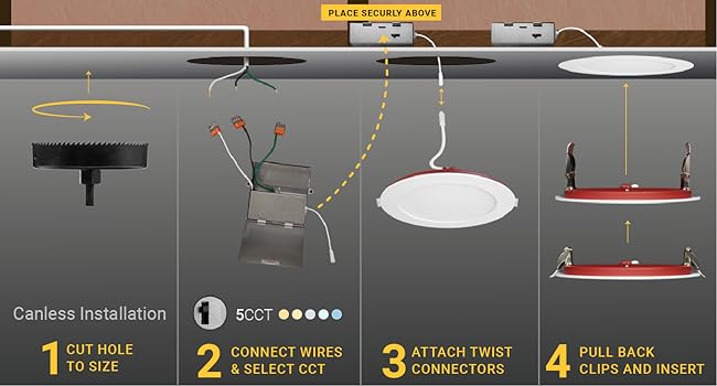 canless ultra thin recessed led light luz empotrada sin lata ic rated Jbox selectable fire rated 5ct