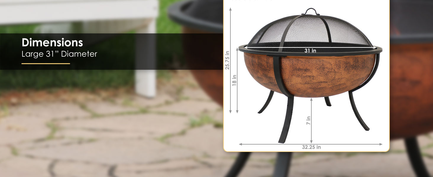 32 Inch Raised Outdoor Fire Pit Bowl with Spark Screen