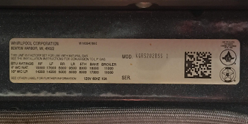 model number, appliance