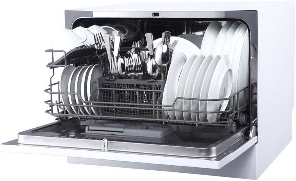 SPT SD-2225DW Compact Countertop Dishwasher/Delay Start-Energy Star Portable Dishwasher with Stainless Steel Interior and 6 Place Settings Rack Silverware Basket/Apartment Office Home Kitchen, White - Image 6