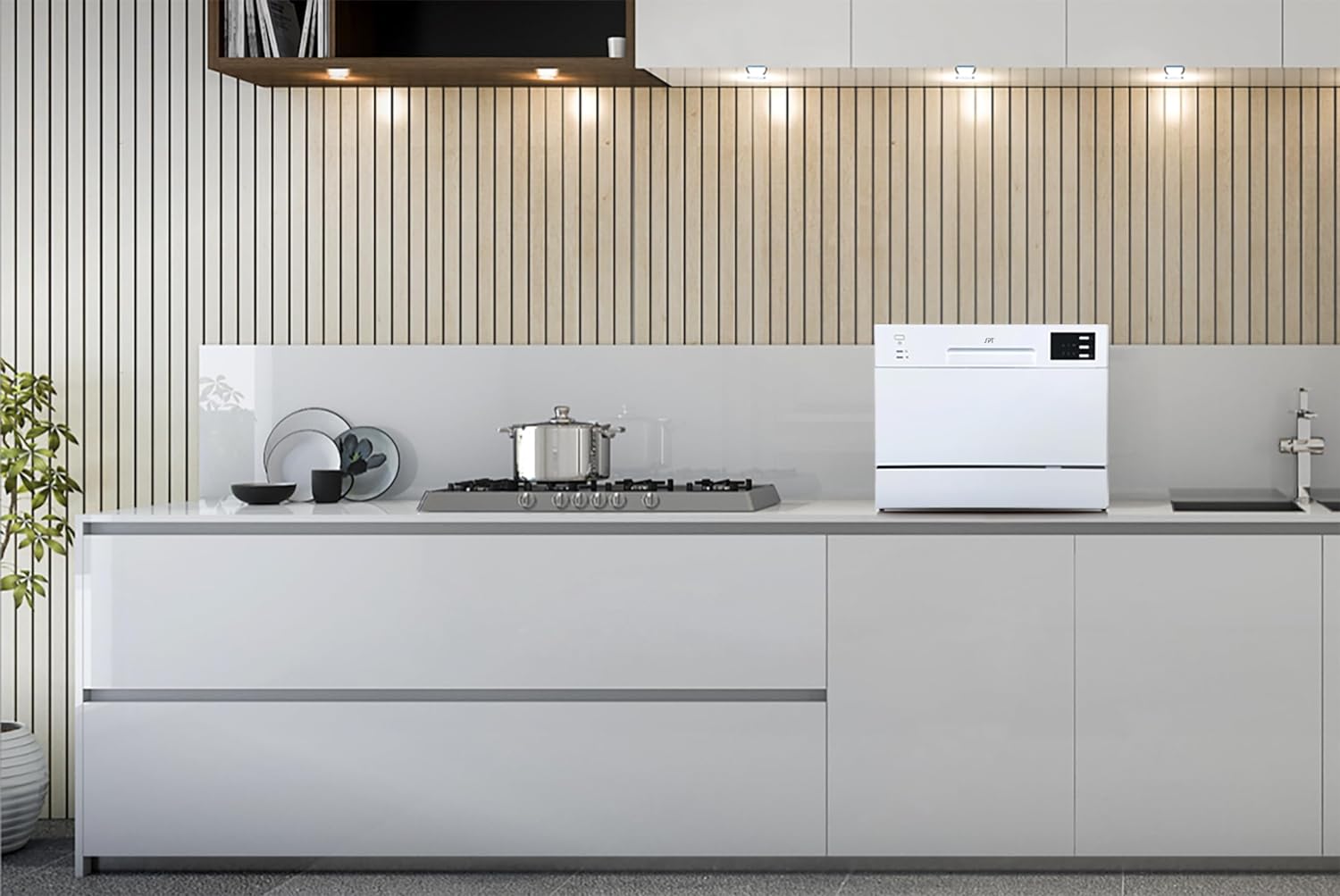 SPT SD-2225DW Compact Countertop Dishwasher/Delay Start-Energy Star Portable Dishwasher with Stainless Steel Interior and 6 Place Settings Rack Silverware Basket/Apartment Office Home Kitchen, White - Image 2