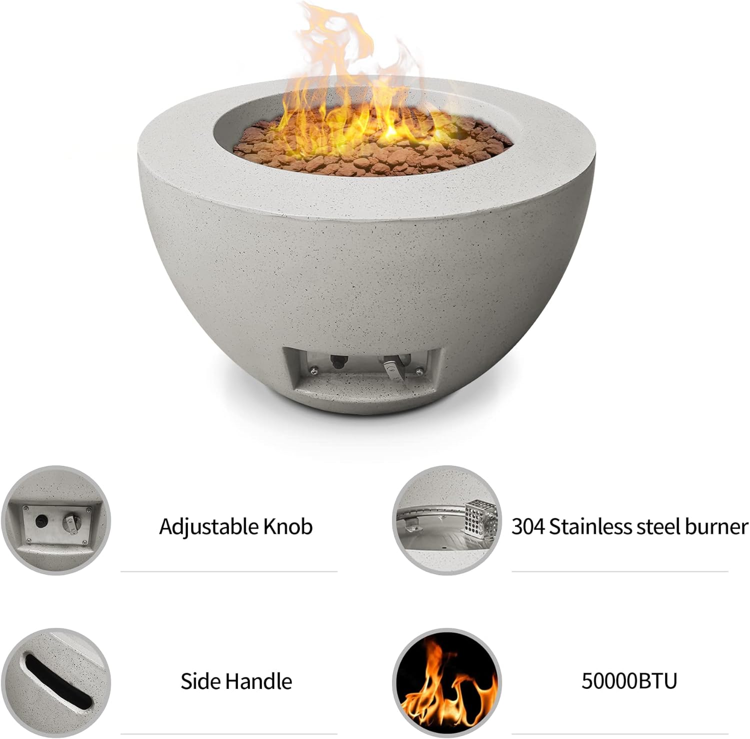 Kante Concrete Round Fire Table 25", 50000 BTU Outdoor Propane Fire Pit Table, Gas Fire Pits for Outside Patio, Smokeless Fire Pit and Outdoor Fire Pits, Light Gray - Image 5