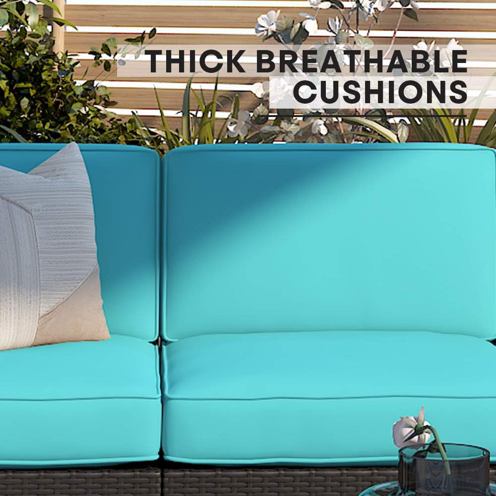 AcePRO Rio 6 Piece Patio Conversation Garden Sectional Sofa Outdoor Furniture Couch Set, Brown Wicker and Beige Cushion, Blue (WIT200038) - Image 4