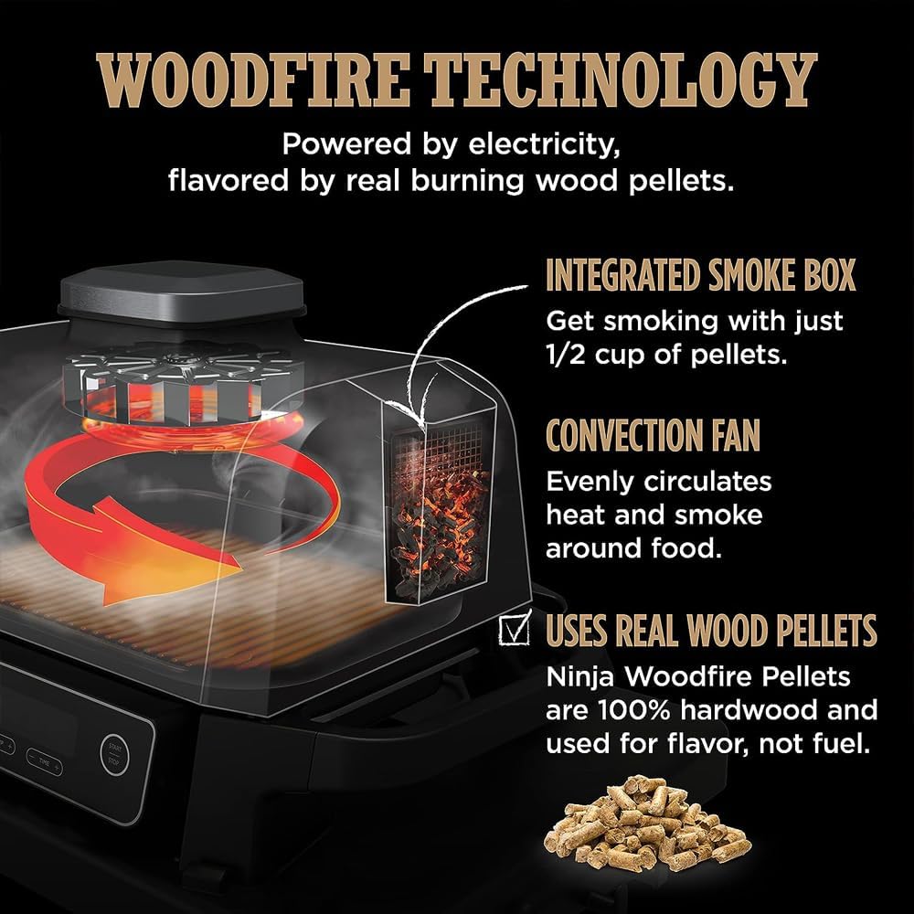 Ninja OG701 Woodfire Outdoor Grill & Smoker 7-in-1 Air Fryer Bake Roast Broil uses Woodfire Pellets(1 Pack Included) Portable, Electric, Grey(Renewed) - Image 5