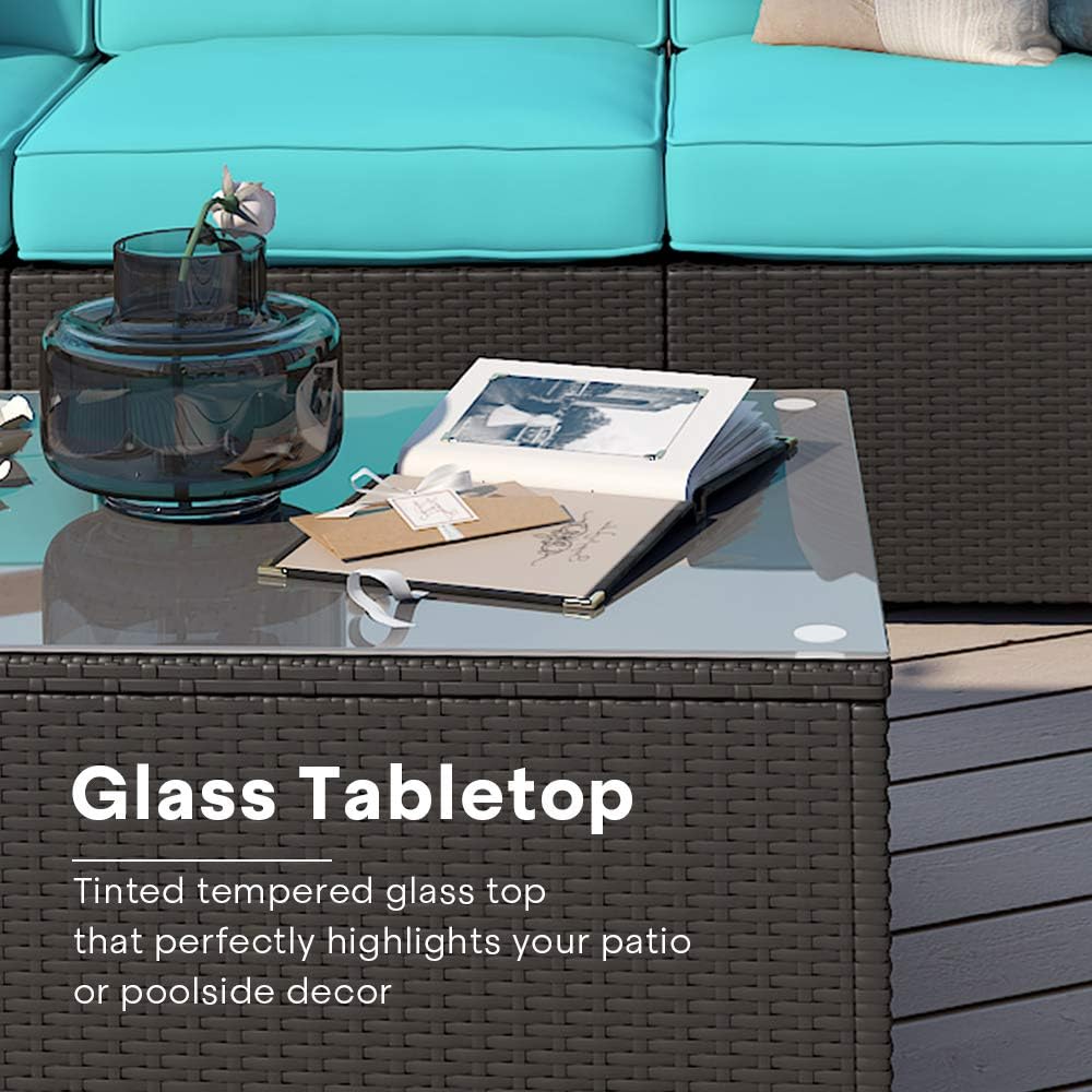 AcePRO Rio 6 Piece Patio Conversation Garden Sectional Sofa Outdoor Furniture Couch Set, Brown Wicker and Beige Cushion, Blue (WIT200038) - Image 6