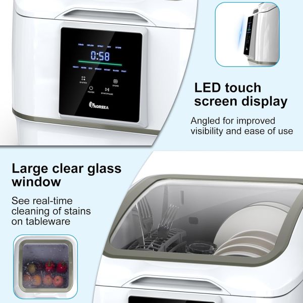 IAGREEA Portable Countertop Dishwasher, 7 Washing Programs Compact Mini Dishwasher, No Hook Needed, Anti-Leakage, Fruit & Vegetable Soaking, For 4 Sets of Tableware - Image 8