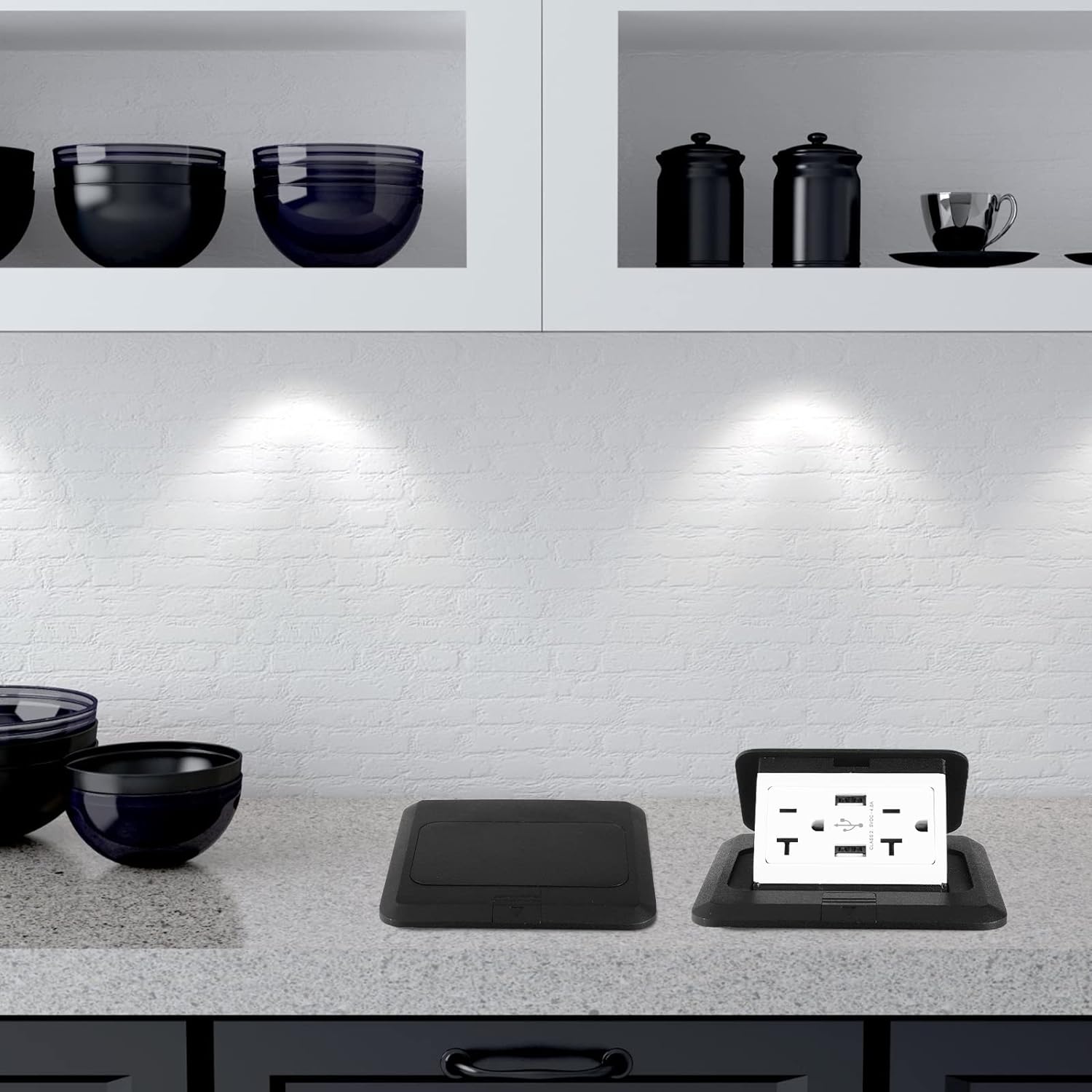 Hoolerry 8 Pack Pop up Floor Outlet Kit Waterproof Electrical Outlet Cover Box with 4.8A USB Charger 20Amp Weatherproof Floor Outlet Tamper Resistant Outlet Receptacle for Countertop Home (Black) - Image 7