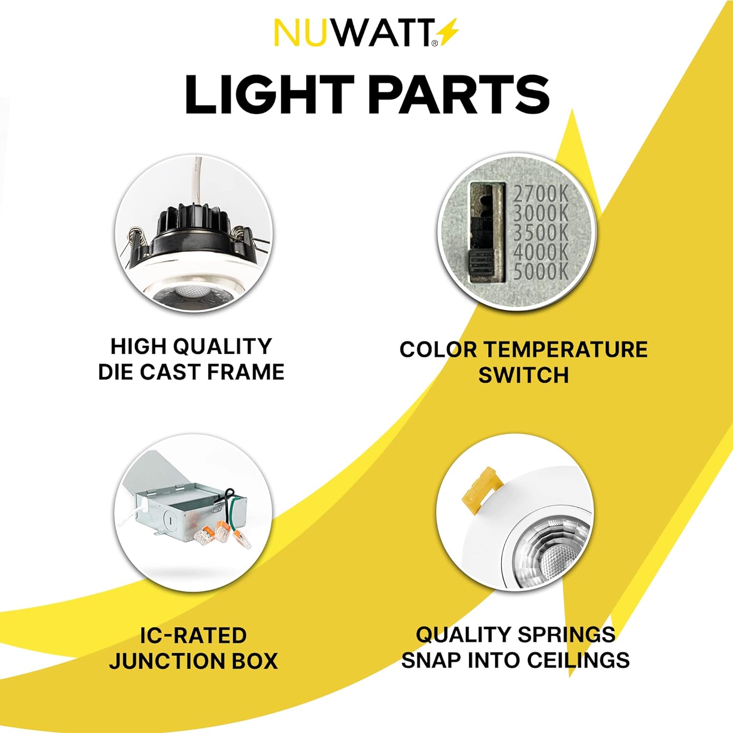 NUWATT 3 Inch Round LED Gimbal Recessed Lighting, Canless All-in-1 LED Ceiling Light with 5 CCT Color Switch 2700K - 5000K, 8W, 600 Lumens, 120V, Dimmable, New Construction, White Trim, 16 Pack - Image 5