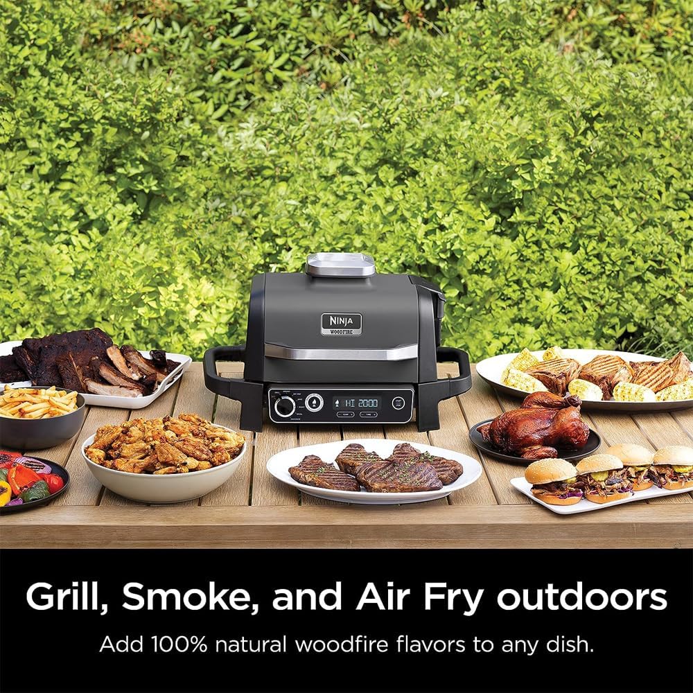 Ninja OG701 Woodfire Outdoor Grill & Smoker 7-in-1 Air Fryer Bake Roast Broil uses Woodfire Pellets(1 Pack Included) Portable, Electric, Grey(Renewed) - Image 2