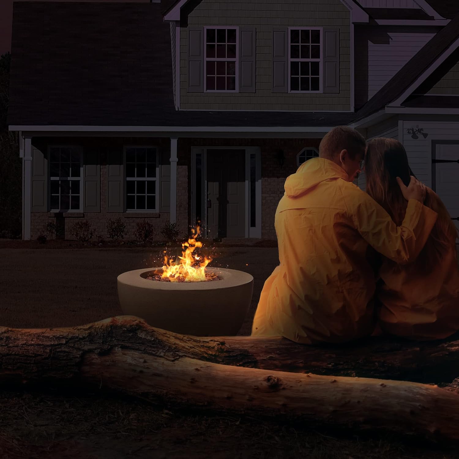 Kante Concrete Round Fire Table 25", 50000 BTU Outdoor Propane Fire Pit Table, Gas Fire Pits for Outside Patio, Smokeless Fire Pit and Outdoor Fire Pits, Light Gray - Image 2