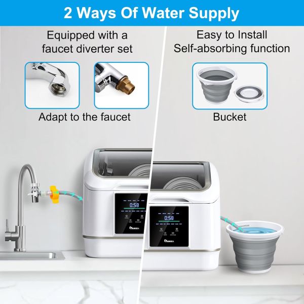 IAGREEA Portable Countertop Dishwasher, 7 Washing Programs Compact Mini Dishwasher, No Hook Needed, Anti-Leakage, Fruit & Vegetable Soaking, For 4 Sets of Tableware - Image 2
