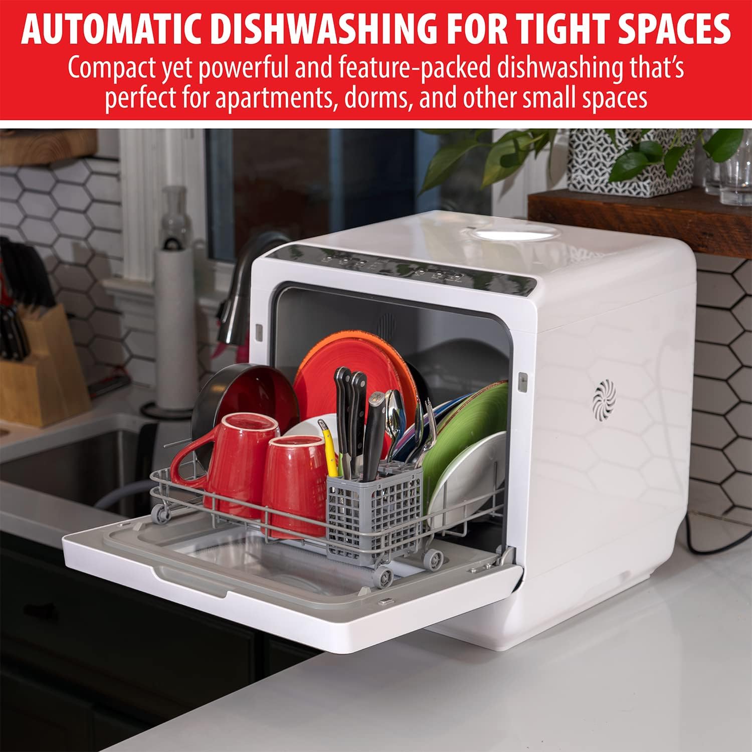Deco Home Portable Countertop Dishwasher with Built-In Water Tank and Hook Up, 5 Cleaning Modes, Drying Heating Element - Image 2
